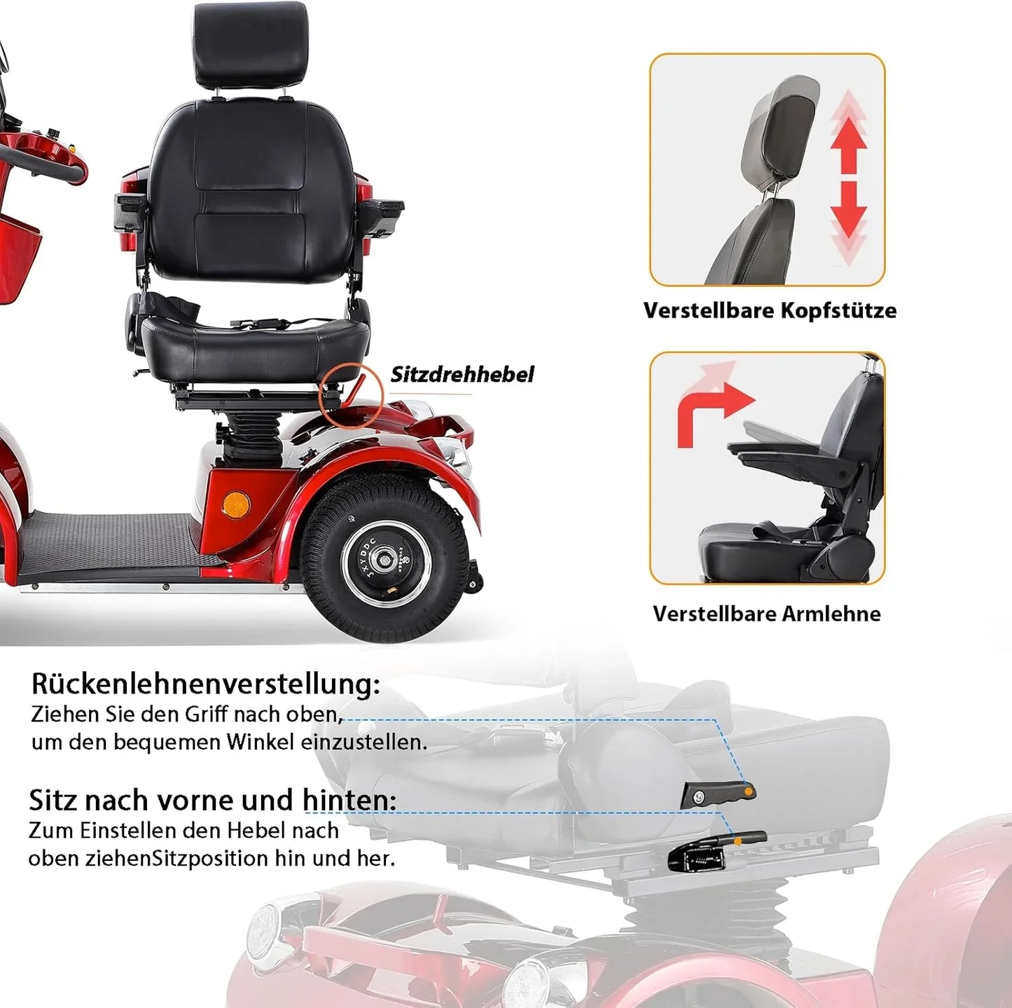 2025 Scooter de movilidad ZVGREEN de 4 ruedas – modelo para personas mayores con asiento tipo capitán – hasta 15 km/h – gran espacio de almacenamiento – asiento giratorio – freno electromagnético