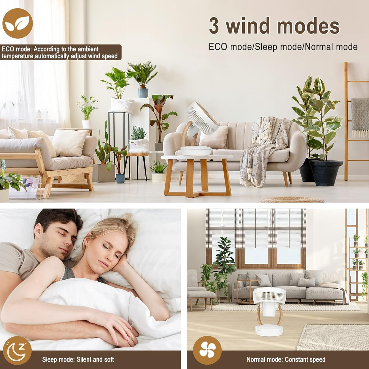 MYCARBON Ventilator sehr leise DC Motor 20dB 1850m³/h Luftmenge 8 Stufe ECO Modi Tischventilator 3D Luftumwälzer für 30m² Schlafzimmer Turbo Ventilator 8h Timmer