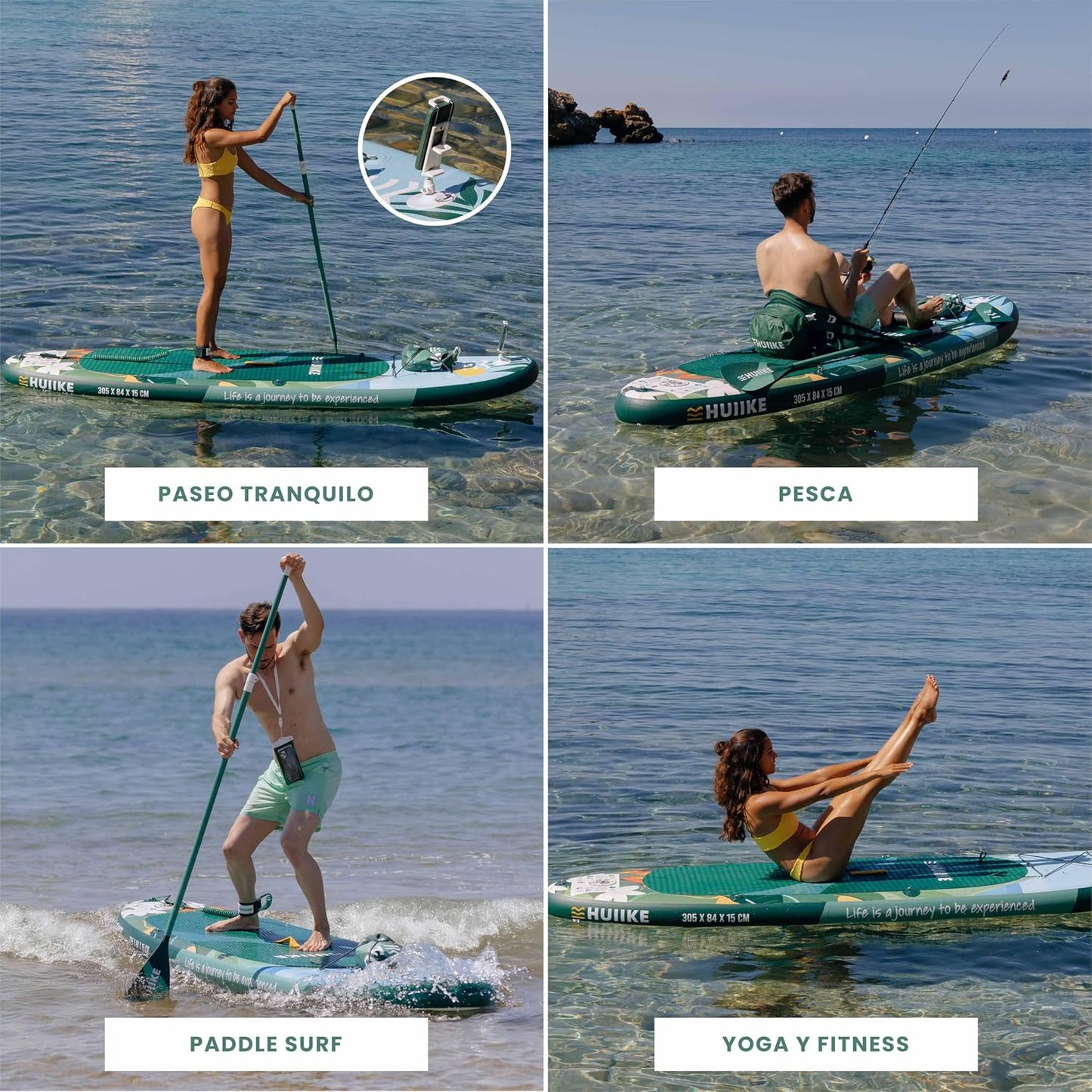 HUIIKE Tabla Paddle Surf Hinchable con Accesorios Incluidos, Remo, Quillas, Inflador. Stand Up Paddle Board Gran Estabilidad y Resistencia. 305 x 84 x 15 cm, Soporta hasta 130 kg