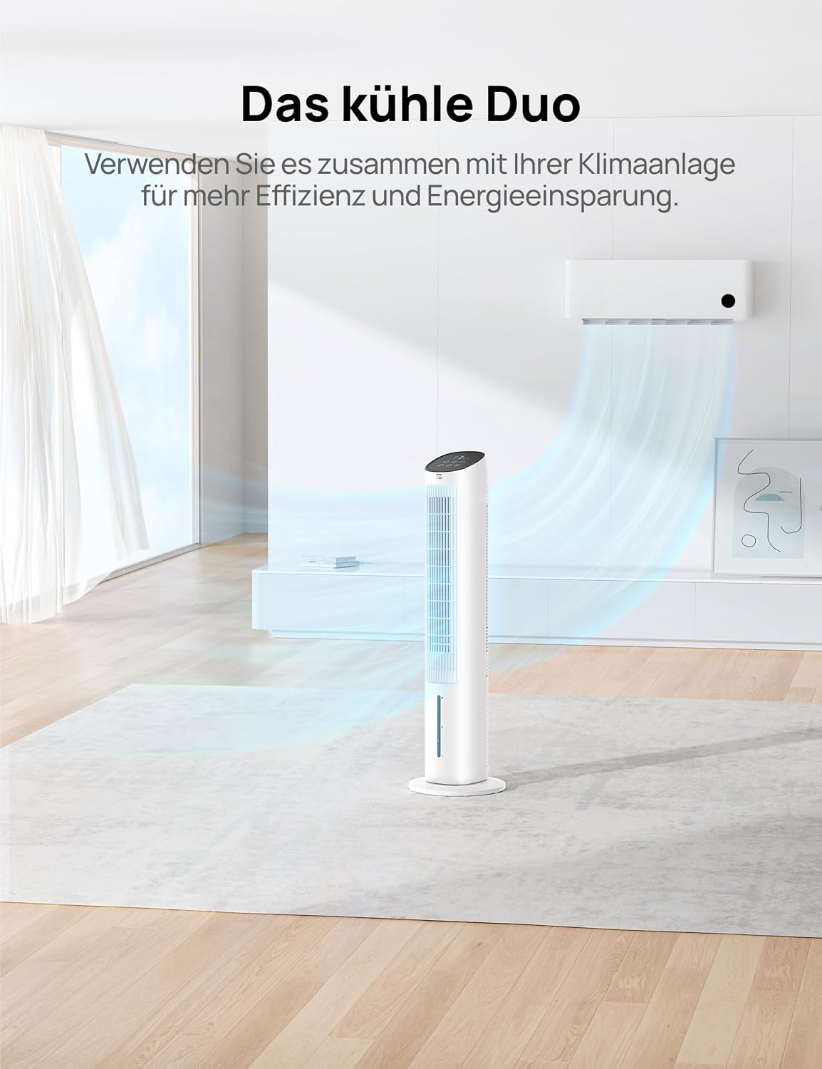DREO Turmventilator mit Kühlung leise, Ventilator mit Wasserkühlung, 102 cm Luftkühler, Verdunstungskühler mit 80° Schwenkfunktion, 3 Modi, 4 Geschwindigkeiten, Fernbedienung, Weiß