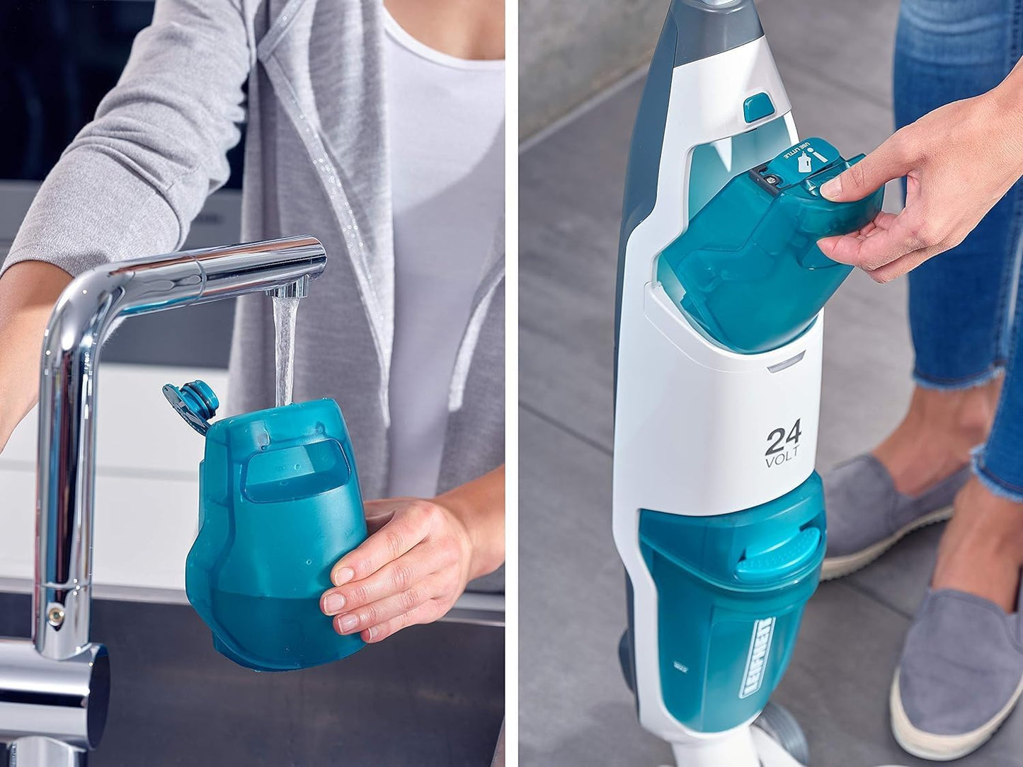Leifheit Set Akku Saugwischer Regulus Aqua PowerVac inkl. Zubehör, saugen und wischen, Leichter Nasssauger mit leistungsstarken 24V, kabelloser Waschsauger mit 22min Akku-Laufzeit und Standfunktion