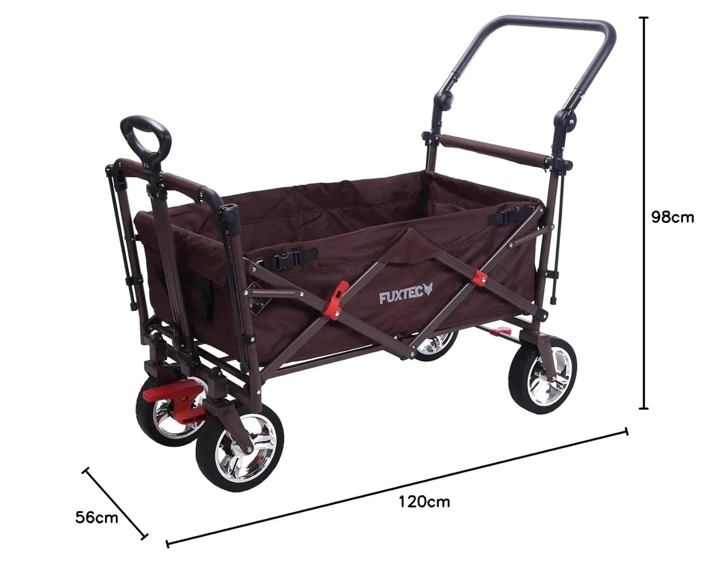 Bollerwagen FUXTEC FX-CT700, Carro Plegable Gris para el Transporte de niños, Ciudad, Campo, Playa o montaña - con Capota Anti-UV, asa de Empuje, Freno de Mano Delantero y Trasero, El Original