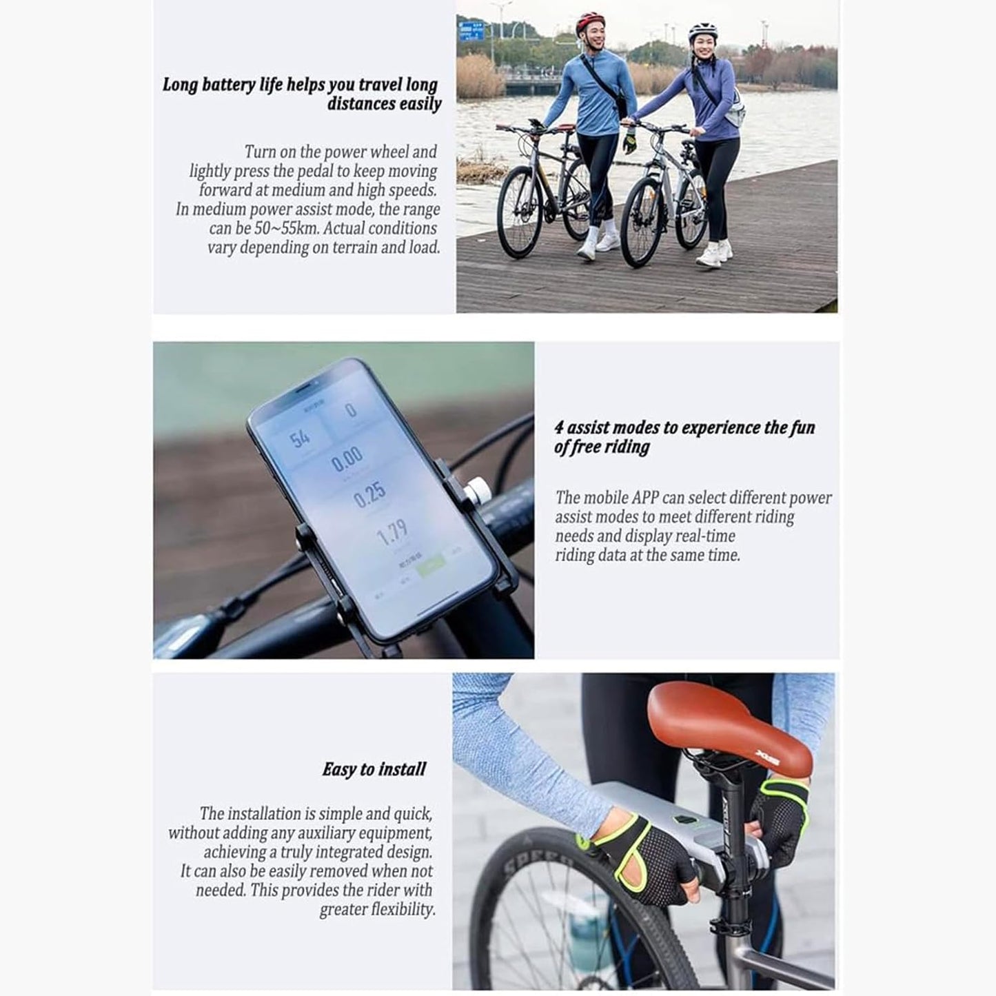 Kit ConversióN Bicicleta EléCtrica + Adaptador Tija SillíN 6 Velocidades, MáX. 15,5 Mph, 2 Kg Ligero De Transportar + Control De AplicacióN, Bueno Para Bicicletas MontañA Y Carretera