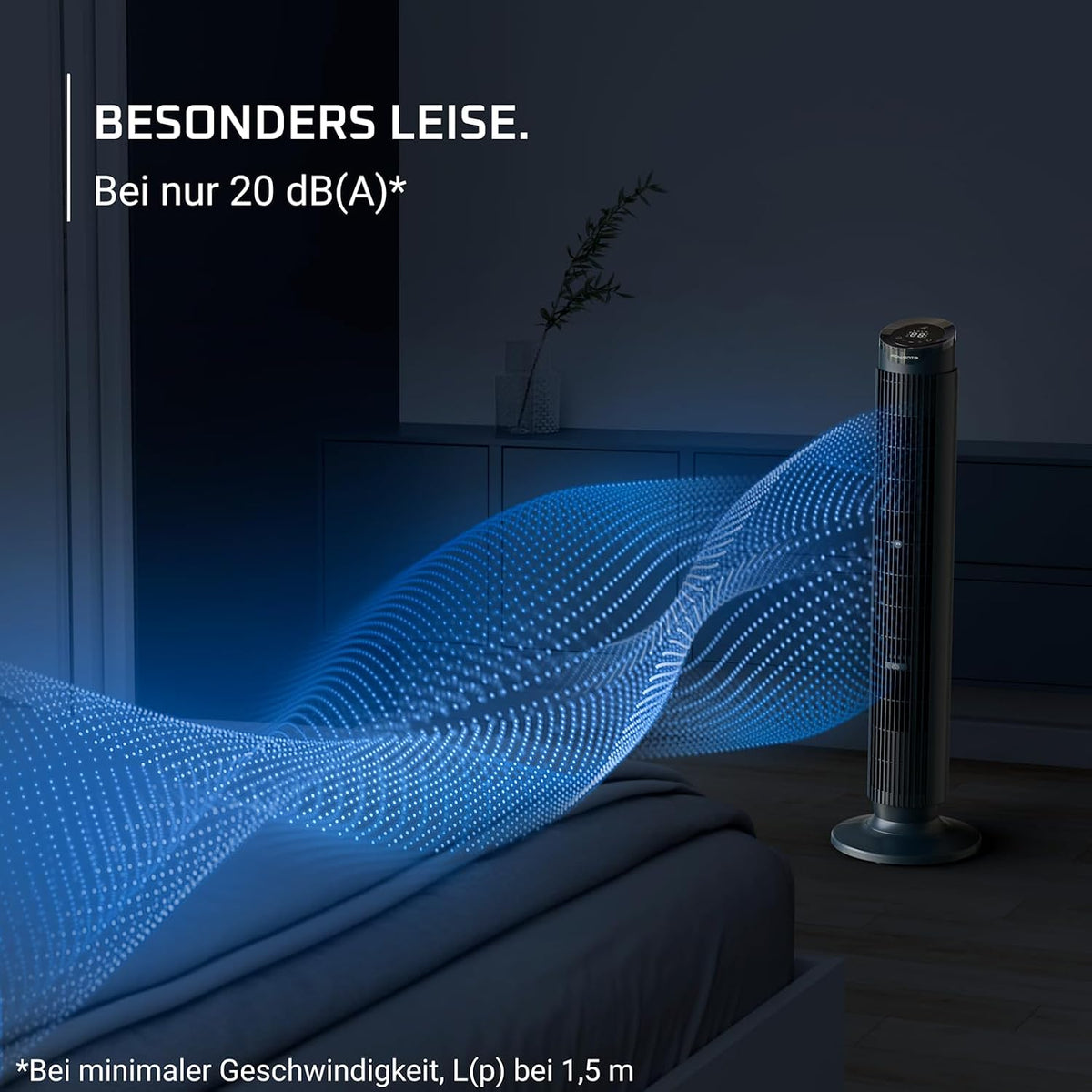 Rowenta Eole Silence Force Turmventilator, leistungsstark, Silent-Modus, 12 Geschwindigkeitsstufen, 5 Automatikmodi, Timer, 60-90°-Schwenkung, Fernbedienung, Staubschutzabdeckung, Blau, VU7050F0