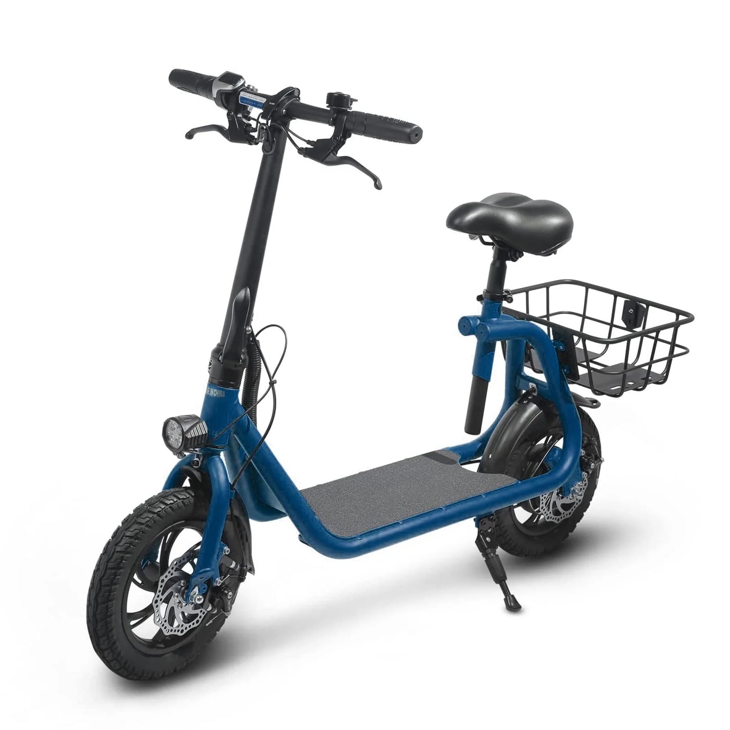 Patinete eléctrico plegable para adultos con asiento, motor sin escobillas de 450 W, neumáticos todoterreno de 12 pulgadas, autonomía de 32 km, ligero y portátil.