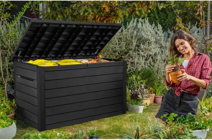 Keter Kissenbox XXL Ontario, graphit, 870l Fassungsvermögen, Außenmaße: 147 x 83 x 86 cm, Auflagenbox wasserdicht, für Outdoor geeignet