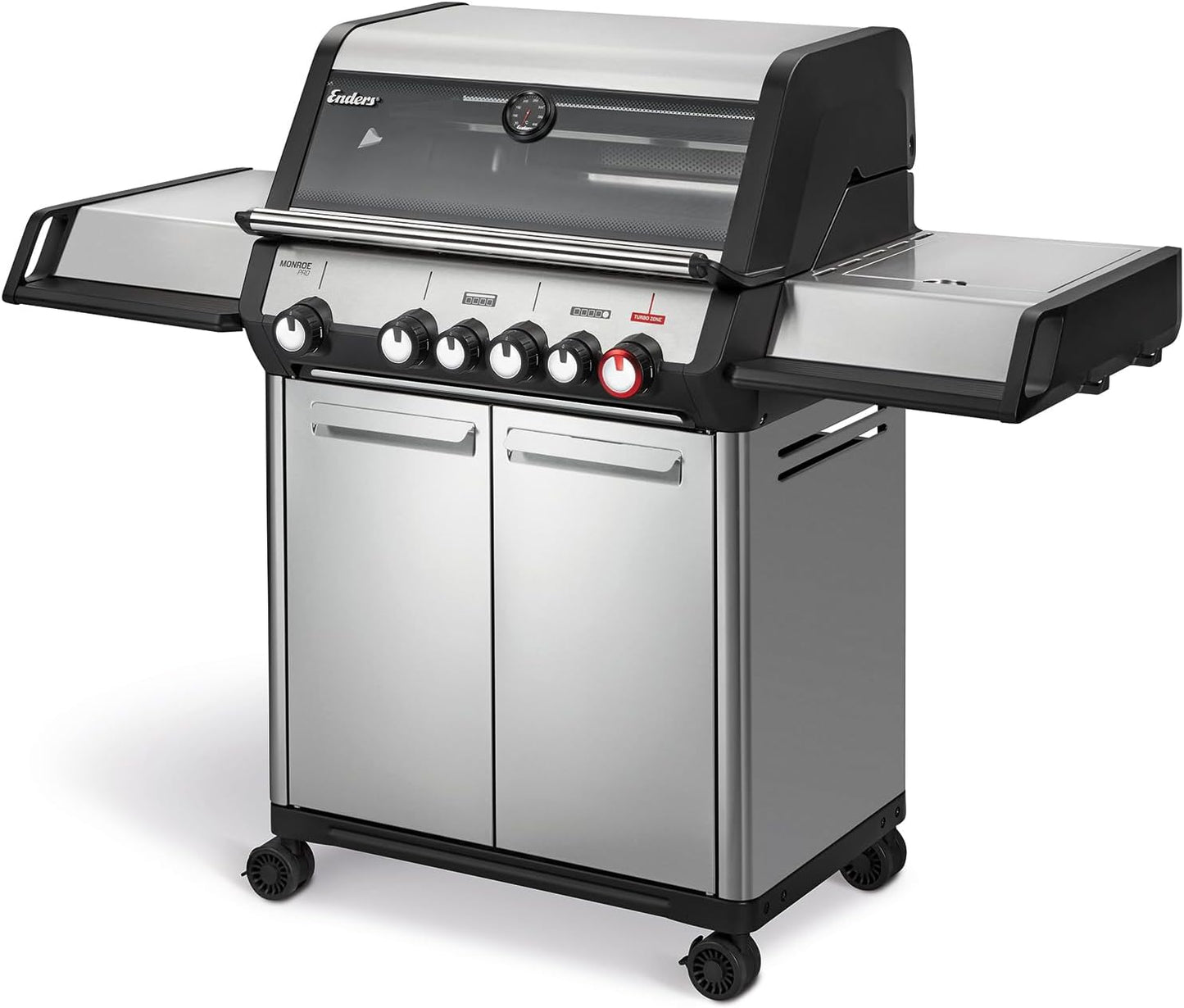 Enders® Gasgrill Monroe Pro 4 SIKR Turbo, 4-Brenner, mit Kocher und Infrarot-Heckbrenner, PanoVision Sichtfenster, Gussrost, Aluguss Grill, 800 °C TURBO ZONE™, SIMPLE CLEAN™, #8362