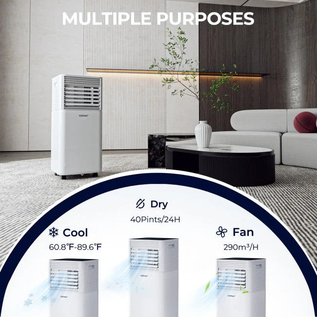 Aire Acondicionado Portátil 3 en 1 de 8000 BTU con Deshumidificador y Modo Ventilador