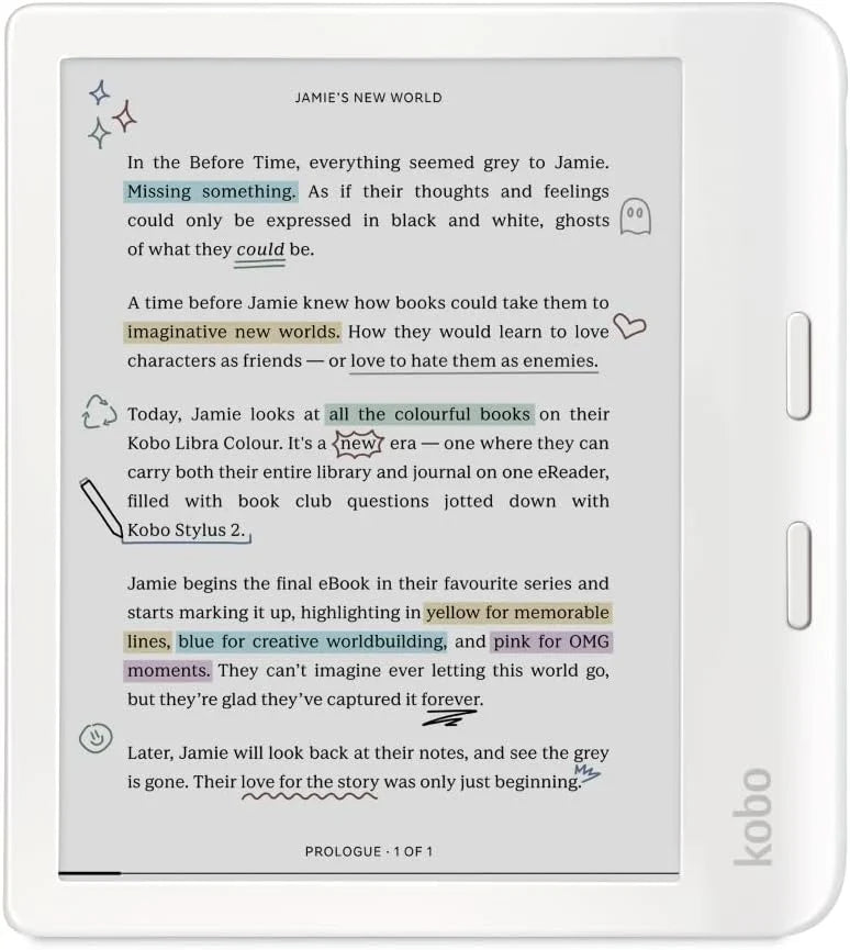 Kobo Libra Colour eReader | 7" E Ink Kaleido™ 3 Display | Adjustable Color Temperature and Brightness | Blue Light Reduction | eBooks and AudioBooks | 32GB Memory | Water Resistant | White