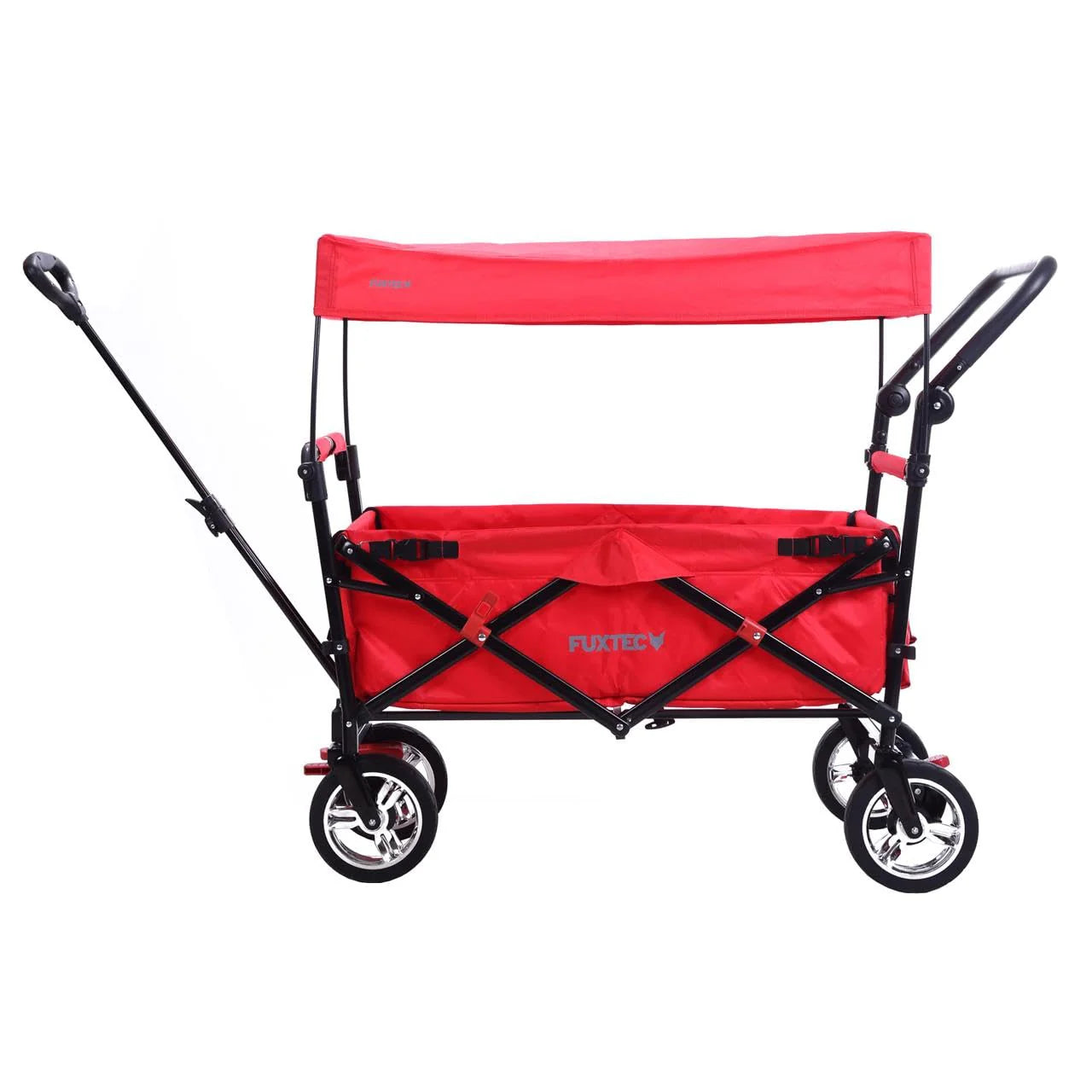 Bollerwagen FUXTEC FX-CT700, Carro Plegable Gris para el Transporte de niños, Ciudad, Campo, Playa o montaña - con Capota Anti-UV, asa de Empuje, Freno de Mano Delantero y Trasero, El Original