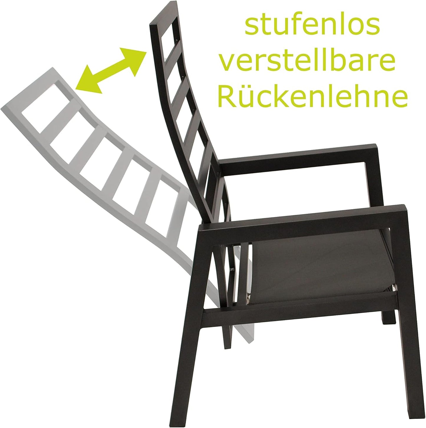 DEGAMO 2X Hochlehner Gartensessel MANCIANO, Aluminium rostfrei anthrazit, mit Polstern dunkelgrau, Rückenteil stufenlos verstellbar mit Gasfeder