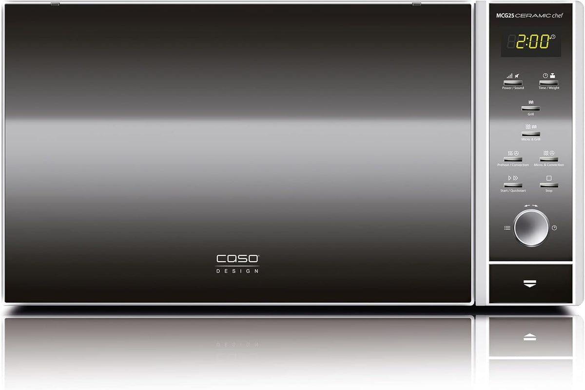CASO MCG30 Ceramic chef Testsieger Haus & Garten Test, 3in1 Mikrowelle mit Grill + Heißluft 2100W 30L, Borosilikatglasboden, Backofen-Funktion bis 200°C