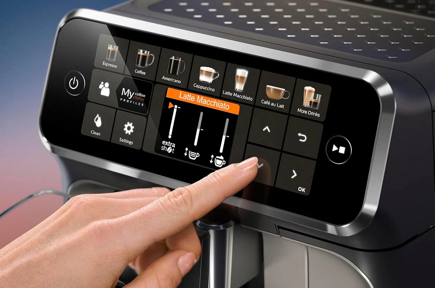 Philips Serie 5400 Kaffeevollautomat – LatteGo Milchsystem, 12 Kaffeespezialitten, Intuitives Display, 4 Benutzerprofile, Chrom (EP5447/90)