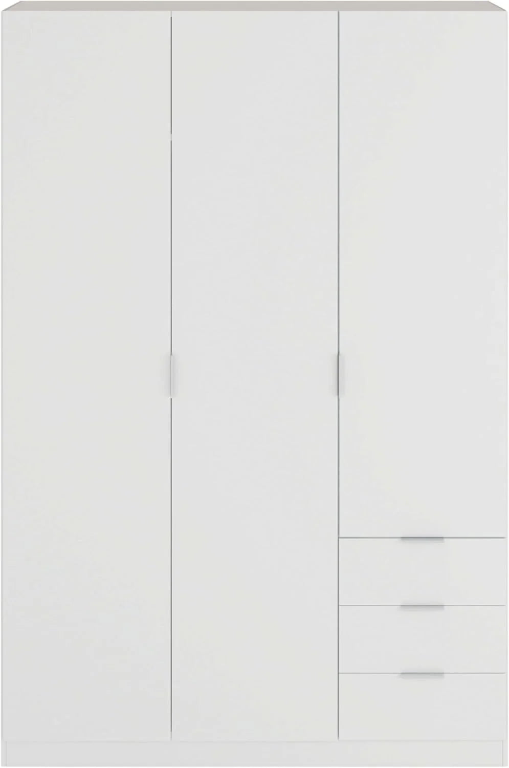 Habitdesign Three Door and Three Drawer Wardrobe Closet, Artic White Finish, Measurements: 121 cm (W) x 180 cm (H) x 52 cm (D)