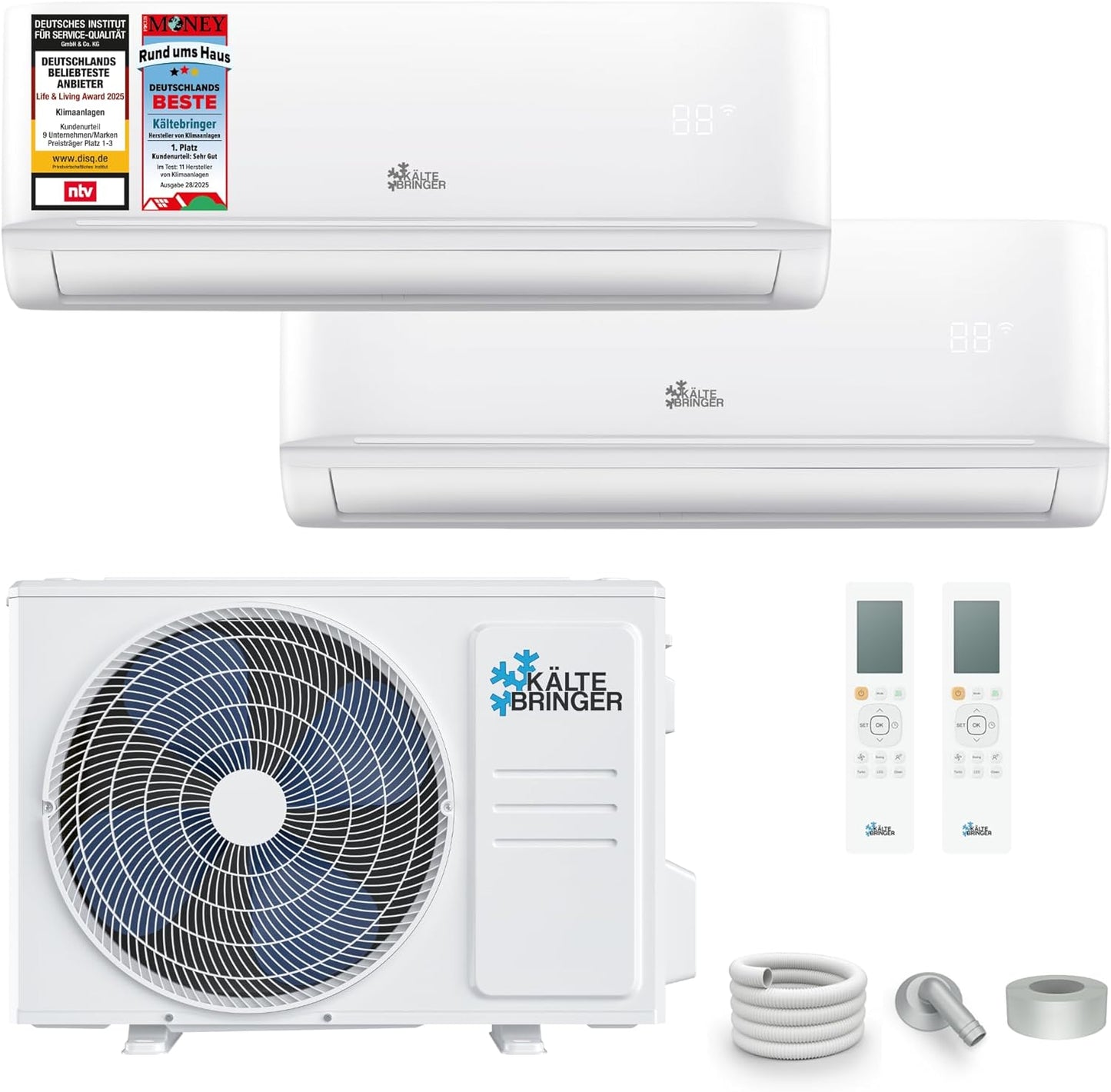 Kältebringer Multisplit Klimaanlage 2 Innengeräte - 18000 BTU - 5,3 kW - Inverter Klimagerät mit Heizfunktion, WiFi und App - sehr leise & energiesparend - Kühlen, Heizen, Lüften, Entfeuchten