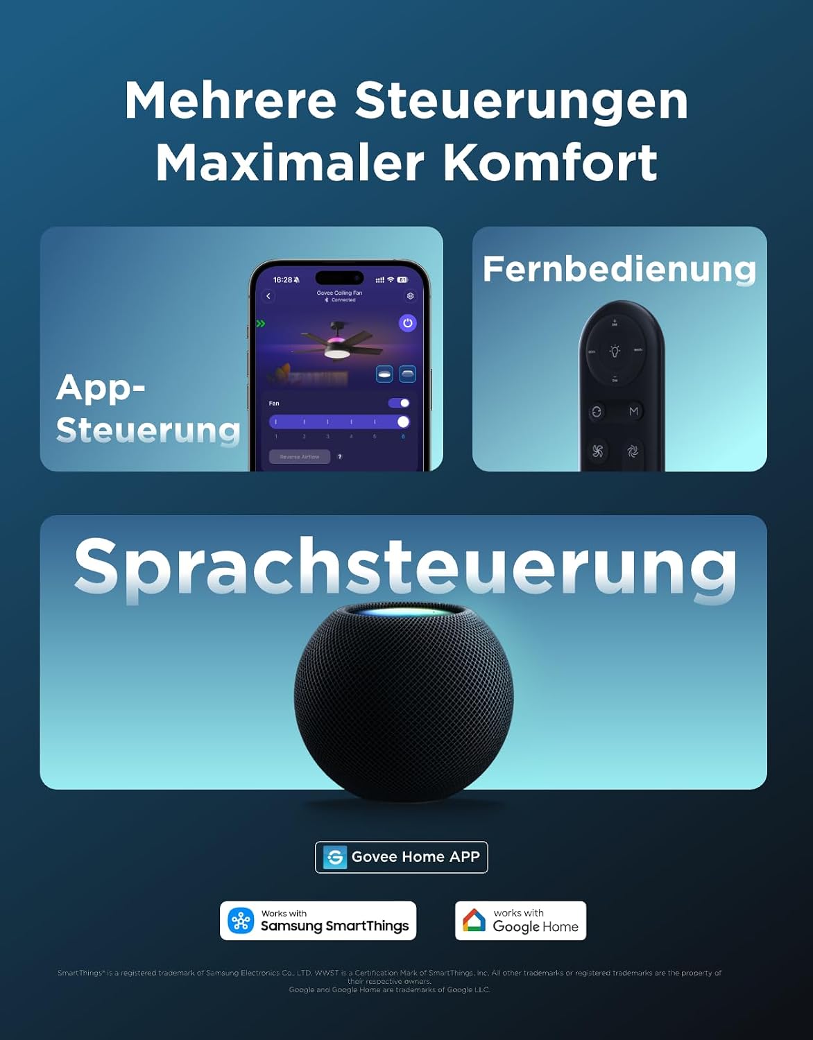 Govee Deckenventilator mit Beleuchtung RGBIC, Ø132cm Smart Leise Deckenventilator mit Licht und Fernbedienung, 2800 lm, Reversibler DC Motor, Doppelseitige Flügeln, für Schlafzimmer Wohnzimmer