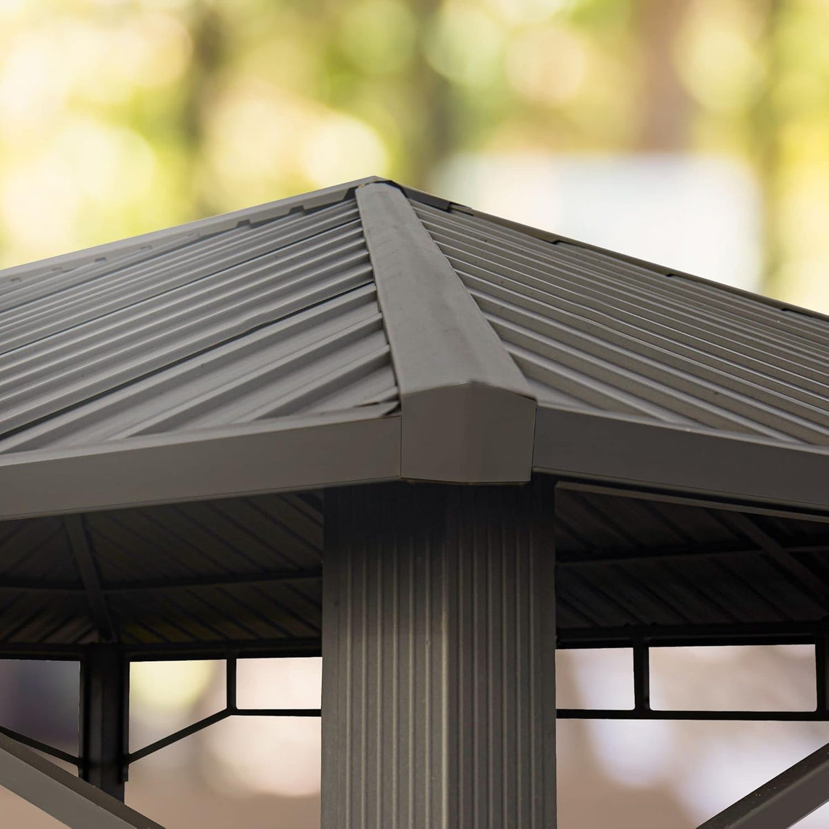 TOOLPORT Gartenpavillon 3x3 m Stahldach Hardtop 4 Seitenteile in Grau, Pfosten 9x9 cm