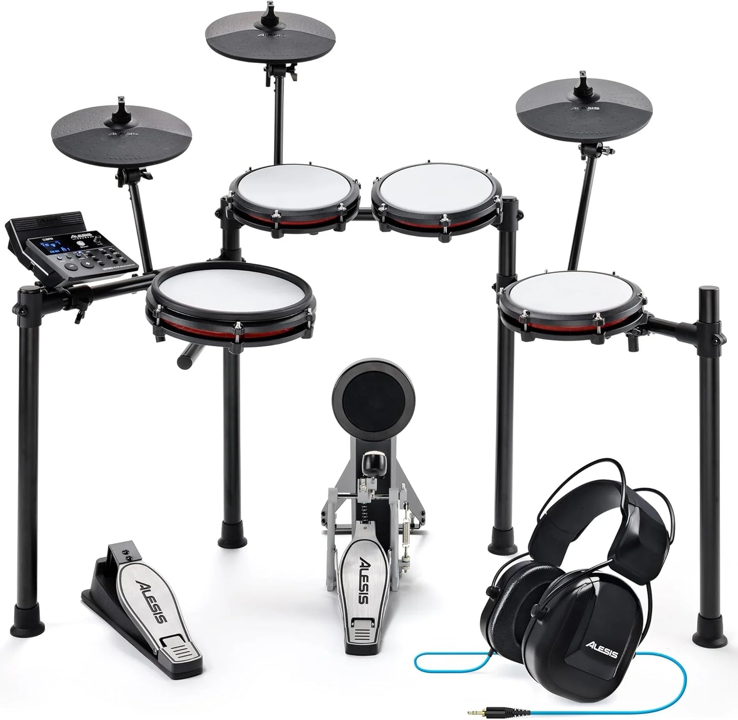 Alesis Nitro Max Kit Batería Electrónica con Parches Silenciosos de Malla, Caja de Doble Zona de 10", Bluetooth, 440+ Sonidos Auténticos, Lecciones Drumeo, USB MIDI, Pedal de Bombo