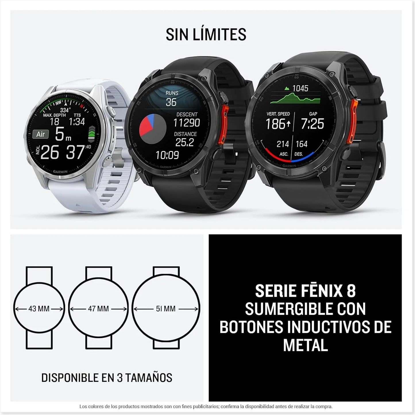 Garmin fēnix 8-51mm - Reloj de Alto Rendimiento GPS Multideporte con Pantalla táctil AMOLED, Linterna LED, Altavoz y micrófono Integrados, Mapas y hasta 29 días de autonomía, Negro