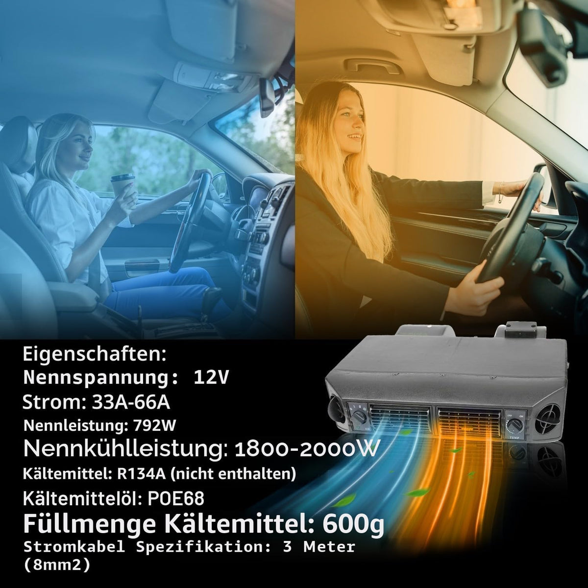 Elektrische Klimaanlage 12 V Unter-Armaturenbrett-Klimatisierungs-Kit 12 Volt Universal-Auto-Klimaanlage Geeignet für Van, Auto, Wohnmobil, LKW, Boot, Bus (nur Kühlung)