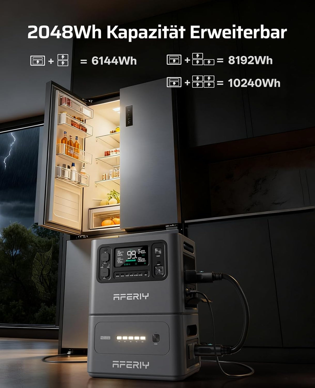 AFERIY 2800W Tragbare Powerstation, 2048Wh LiFePO4 In 1,5h Schnellladbar, 13 Ausgänge, Reine Sinuswelle 230V, USV, Erweiterbar Auf 4096Wh, Solar Generator Für Camping/Home-Office 2025 Neue