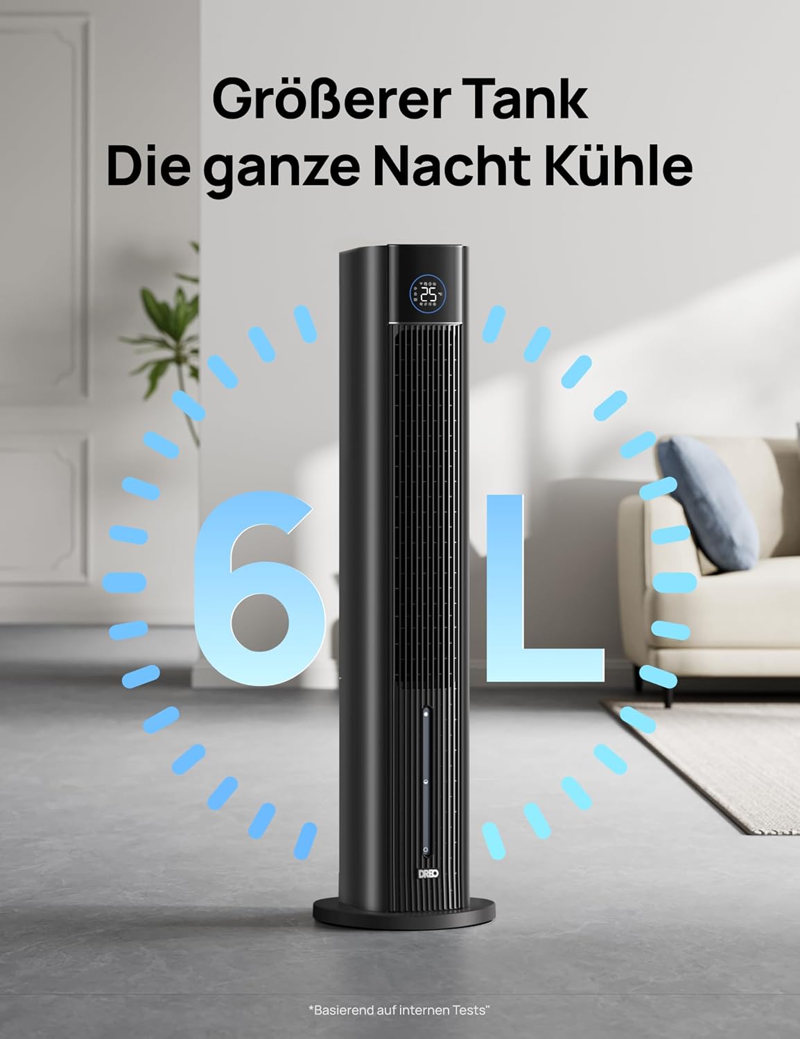 DREO Turmventilator mit Wasserkühlung, 110 cm Luftkühler mit Wasserkühlung Leise, 4-Geschwindigkeiten-4-Modi Verdunstungskühler, APP-Steuerung, Eisbeutel, 80° Oszillation, 12-Std. Timer, Schwarz