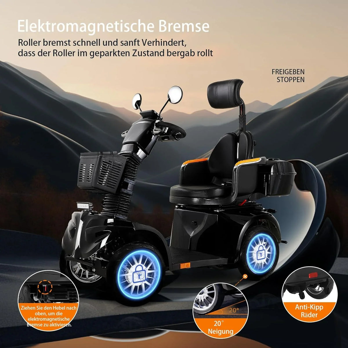2025 Scooter de movilidad ZVGREEN de 4 ruedas – modelo para personas mayores con asiento tipo capitán – hasta 15 km/h – gran espacio de almacenamiento – asiento giratorio – freno electromagnético