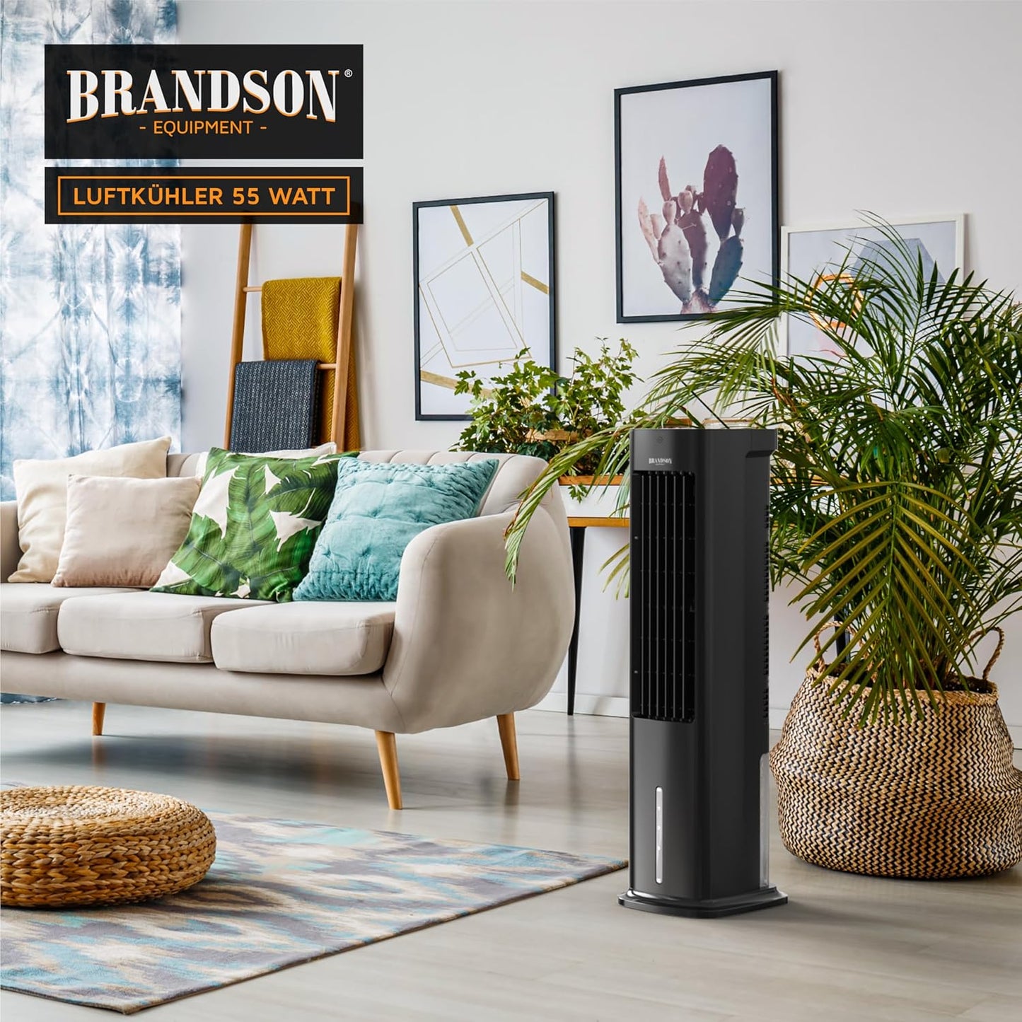 Brandson - Luftkühler mit Wasserkühlung 5 in 1 - Verdunstungskühler, Luftbefeuchter, Ventilator & Luftreiniger, mobile Klimaanlage ohne Abluftschlauch - Preisträger 2025 - leise - 5L Wassertank