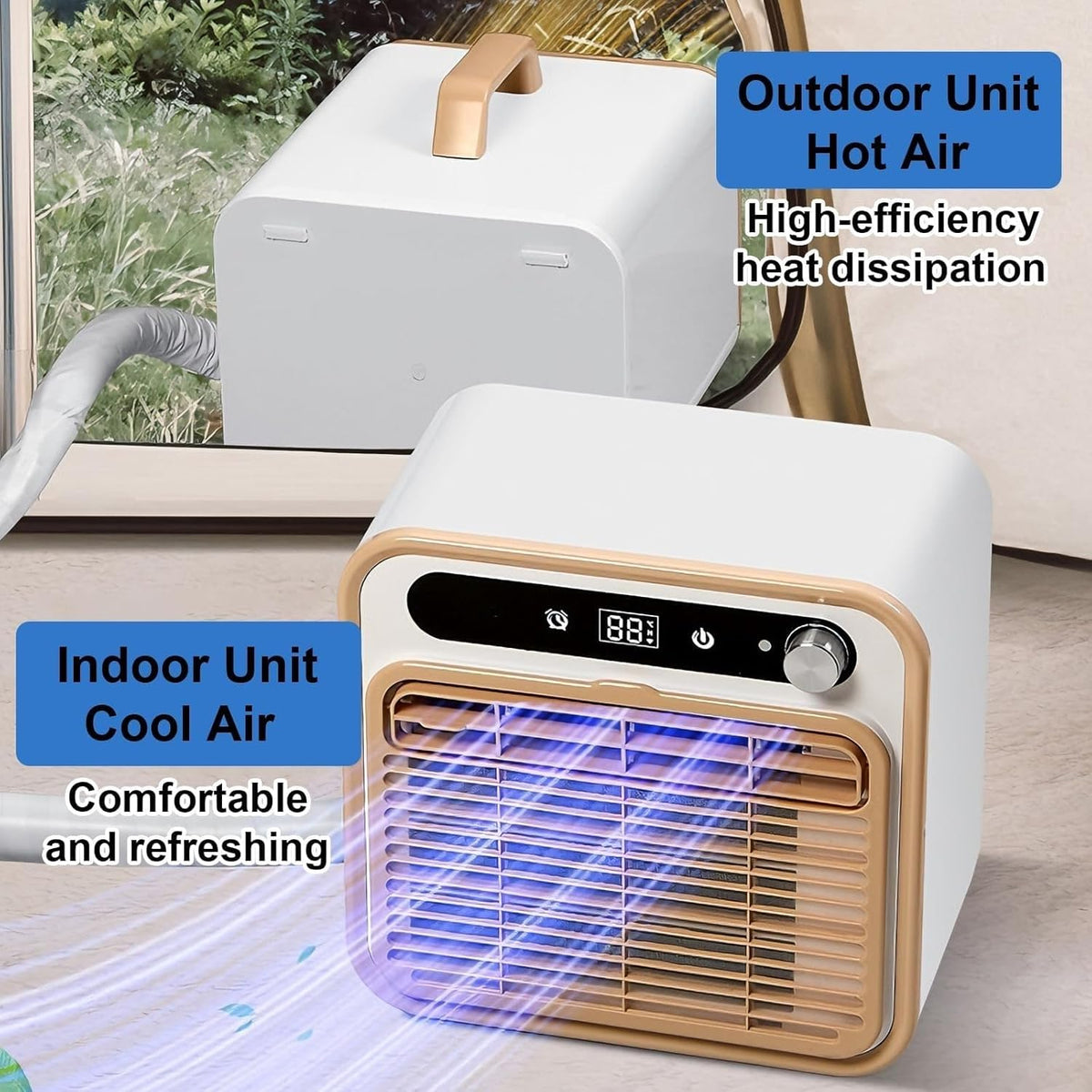 Tragbare Mini-Klimaanlage, Split-Kühlsystem, 5000 BTU, leise Kühlung, keine Fensterabdichtung erforderlich, Touch-Bedienung & Fernbedienung, Timer-Steuerung(With 2-meter connecting pipe)