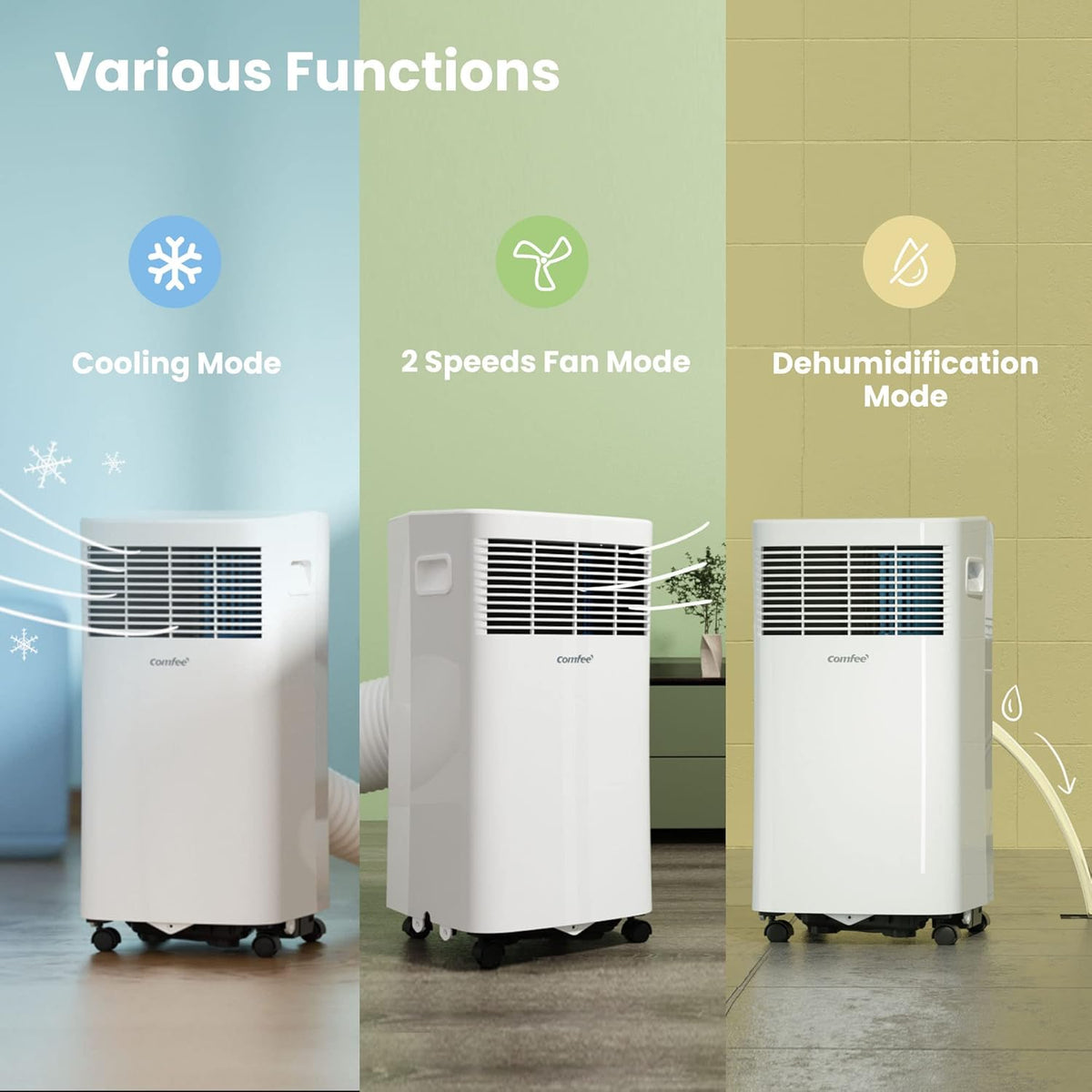 Comfee Mobiles Klimagerät MPPH-09CRN7, 9000 BTU 2,6kW, Kühlen&Ventilieren&Entfeuchten, Raumgröße bis 88m³(33㎡), Mobile Klimaanlage mit Abluftschlauch