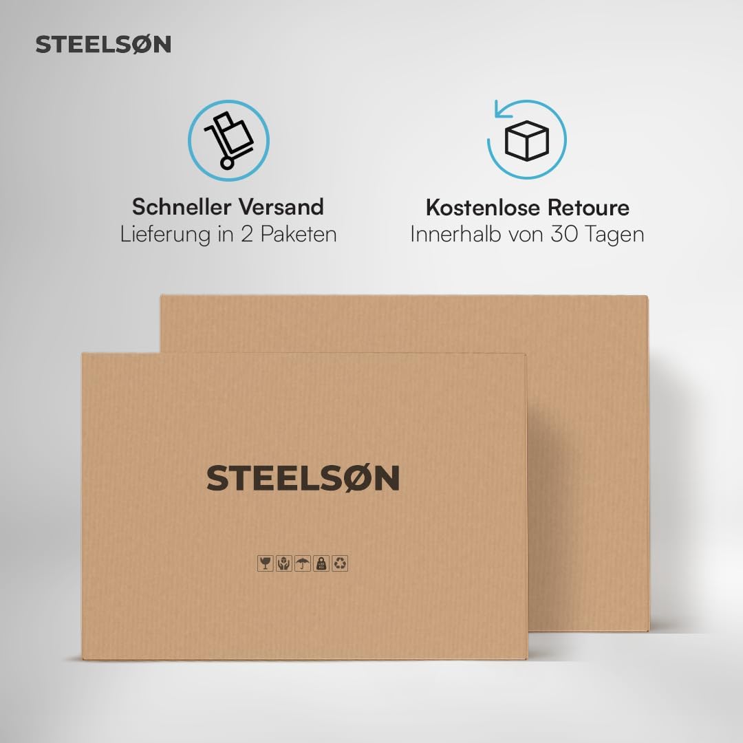 STEELSØN Zethora Rattan Gartenmöbel Set 3-TLG. – Outdoor Sitzgruppe für Garten/Terrasse/Balkon – Gartenlounge mit 3er-Sofa, Hocker & Tisch – Sitzgarnitur Set grau/anthrazit für 4 Personen