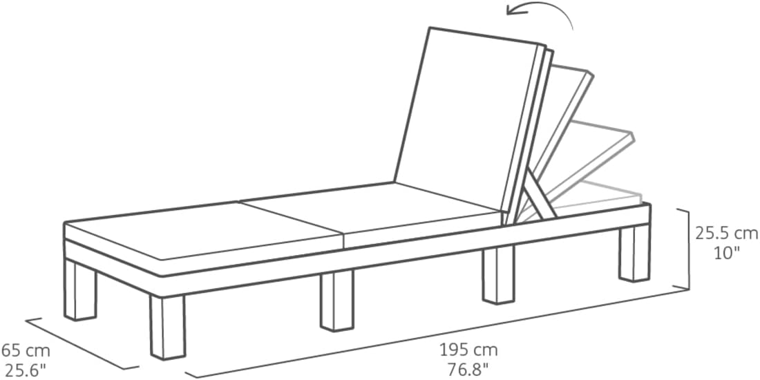 Allibert by Keter Daytona Deluxe Sonnenliege für Garten, Terrasse & Balkon mit verstellbarem Kopfteil, grau, inkl. Auflage, Gartenliege aus Kunststoff, flache Rattanoptik, 195x65x25,5 cm