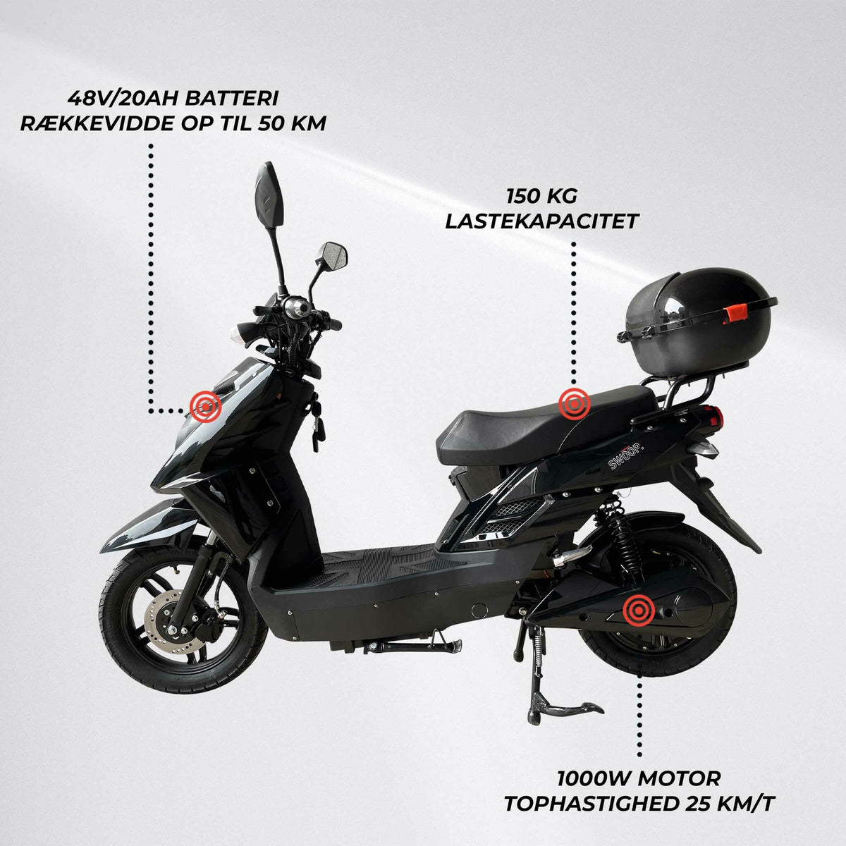 Swoop Elegante E-Scooter Elektroroller Schwarz 1000W