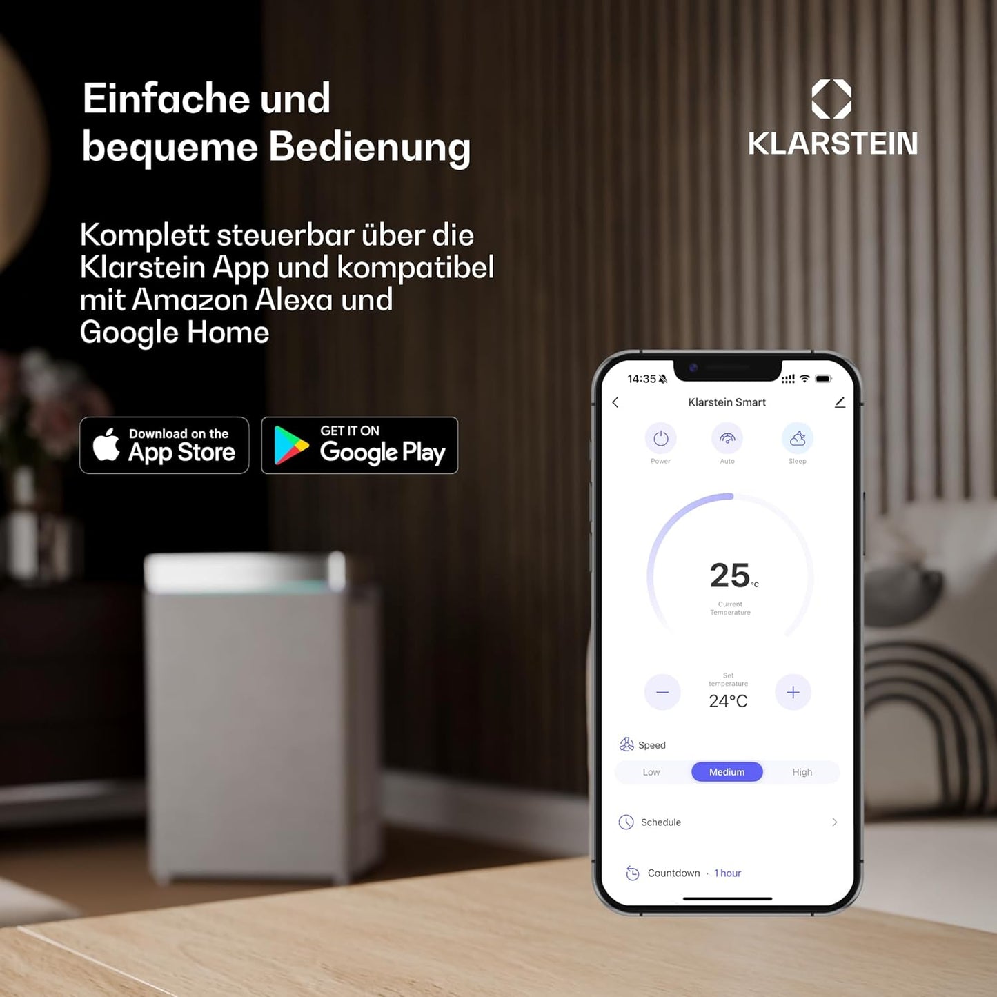 Klarstein 4-in-1: Smart Luftkühler, Ventilator, Luftbefeuchter & Ionisation I 6 L Wassertank, Oszillation, 30 W, 210 m³/h, Timer I Klimagerät ohne Abluftschlauch, Mobiles Klimagerät, Silber