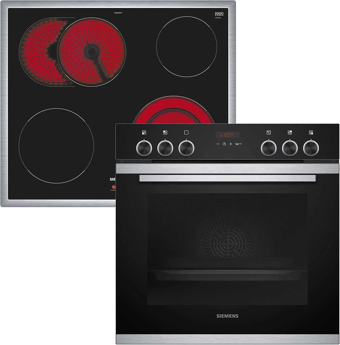 Siemens EQ211KAAB Einbau-Herd-Set iQ300, Integrierbare Herd-Kochfeld-Kombination 60 cm breit, Schnellaufheizung, granit Glanz Emaille, 3D Heißluft, Bräterzone, Schwarz