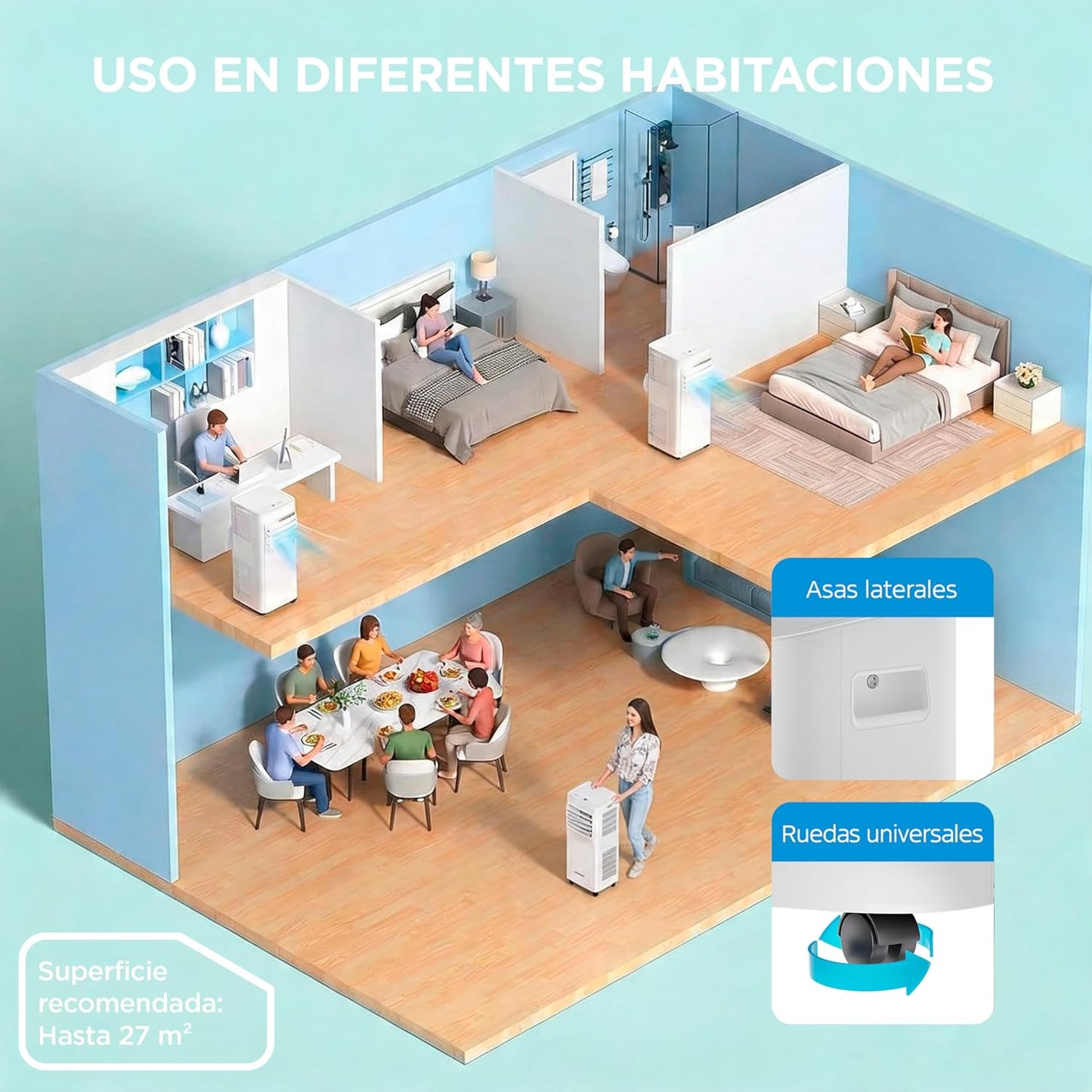 COMFEE Pingüino Aire Acondicionado Portátil 3 en 1 | 8000 BTU/2000 Frigorías Con App + Mando a Distancia | Climatizador y Deshumidificador | Bajo Consumo | Función Follow Me | Incluye kit de Ventana
