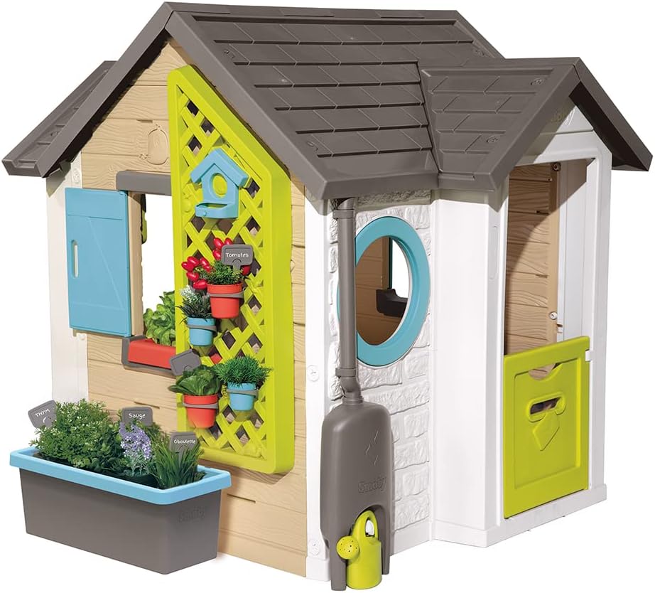 Smoby Life Garden House - Casa de Jardín Infantil de jardinería- Incluye Jardinera, Comedero para Pájaros, Herramientas y Accesorios - Protección UV - Material Reciclado - más de 2 años (7600810408)