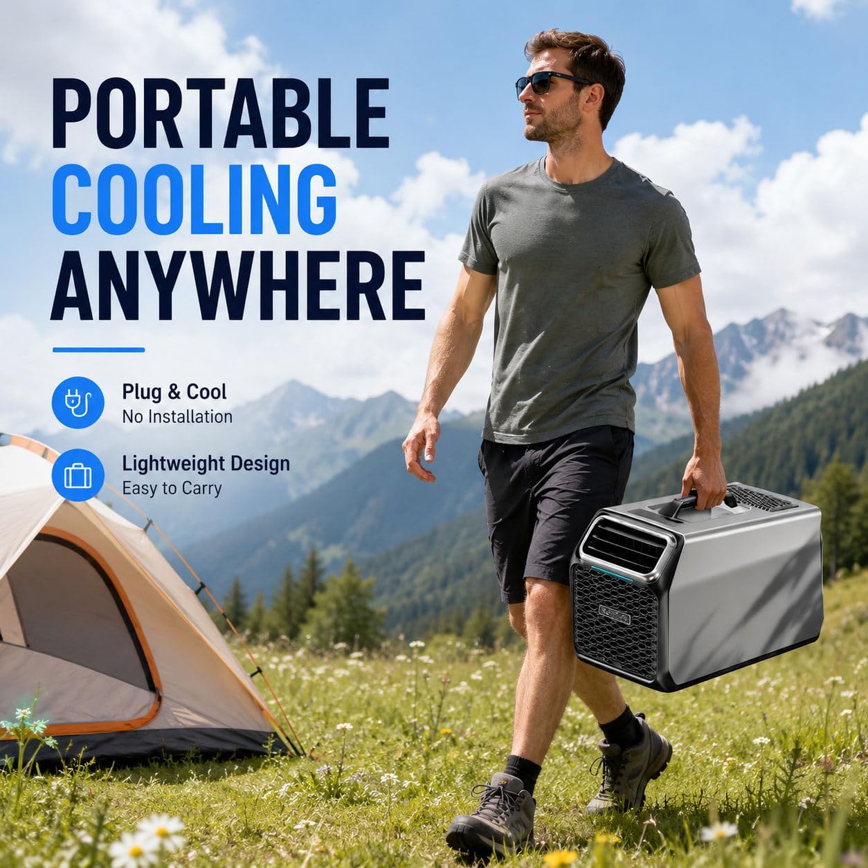 Mobiles klimagerät,3500 BTU Tragbare Camping-Klimaanlage mit echtem Kompressor – DC Wohnmobil-Klimagerät für Zelt, Van & LKW-Kabine – mit Entfeuchtung, Schlafmodus & Fernbedienung Gray