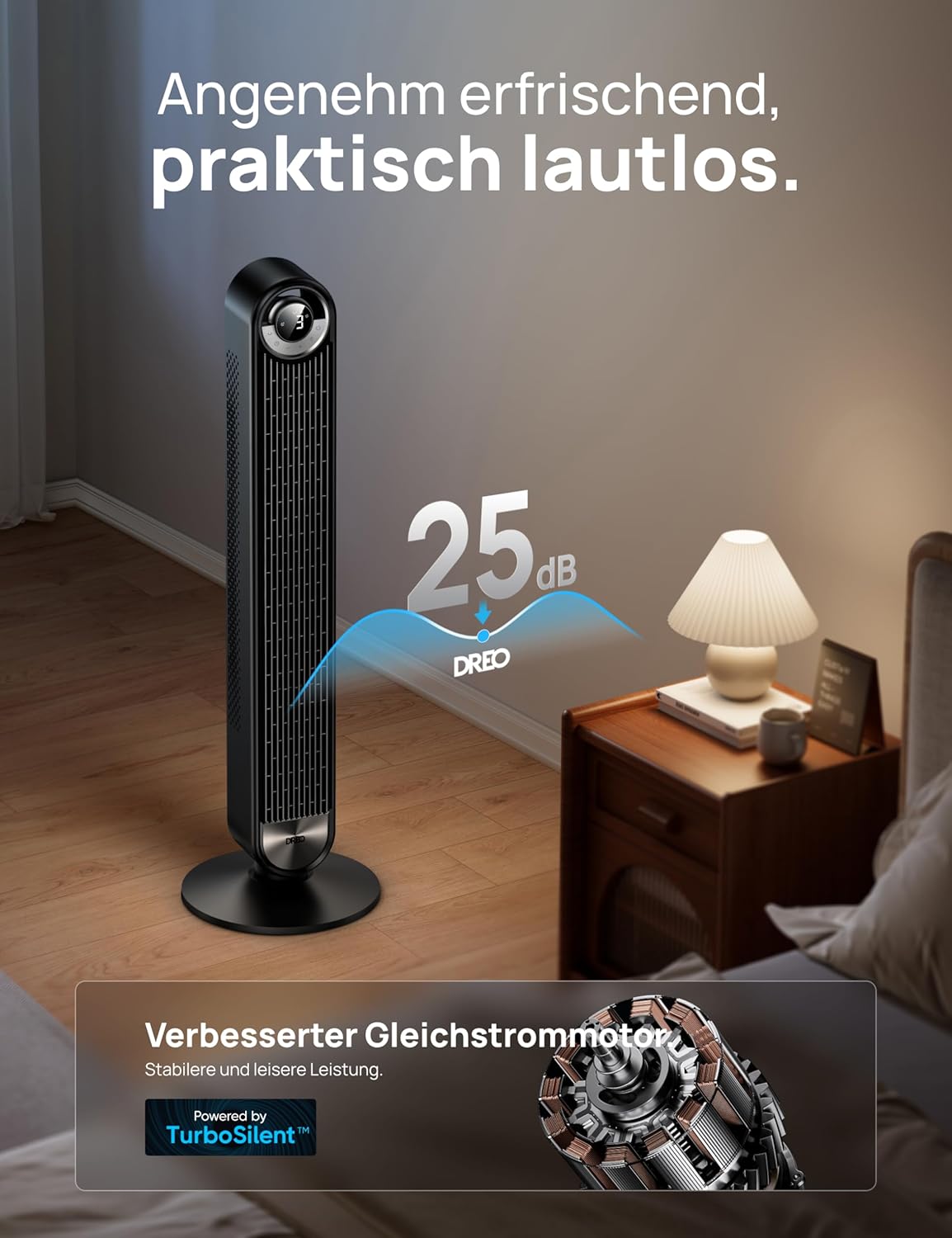 DREO 25 dB Leiser Smart Turmventilator, 106cm Höhe 4 Modi 9-Geschwindigkeit Max 7,9m/s 12H Timer 90° Oszillierender Ventilator mit Fernbedienung Sprachsteuerung Kühlung, Cruiser Pro T2S, Schwarz