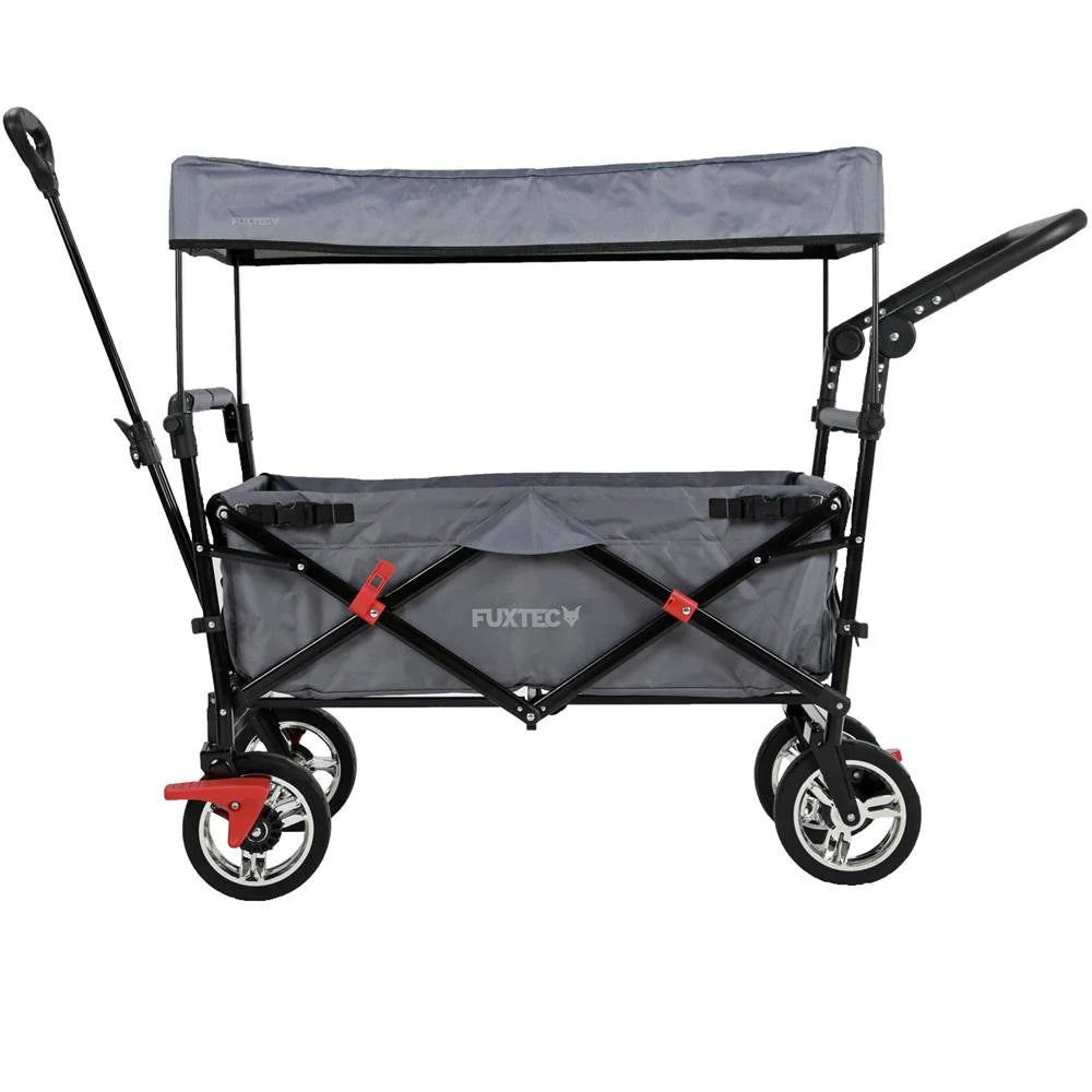 Bollerwagen FUXTEC FX-CT700, Carro Plegable Gris para el Transporte de niños, Ciudad, Campo, Playa o montaña - con Capota Anti-UV, asa de Empuje, Freno de Mano Delantero y Trasero, El Original