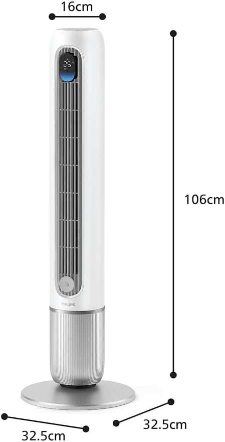 Philips Smarter Turmventilator 7000 Series – 8,4 m/s stark, ultraleise 22 dB, energieeffizient, App & Fernbedienung, Wlan, 12 Stufen, Schlafmodus, Temp‑Anzeige, 12‑h Timer, 80° Oszillation (CX7550/00)