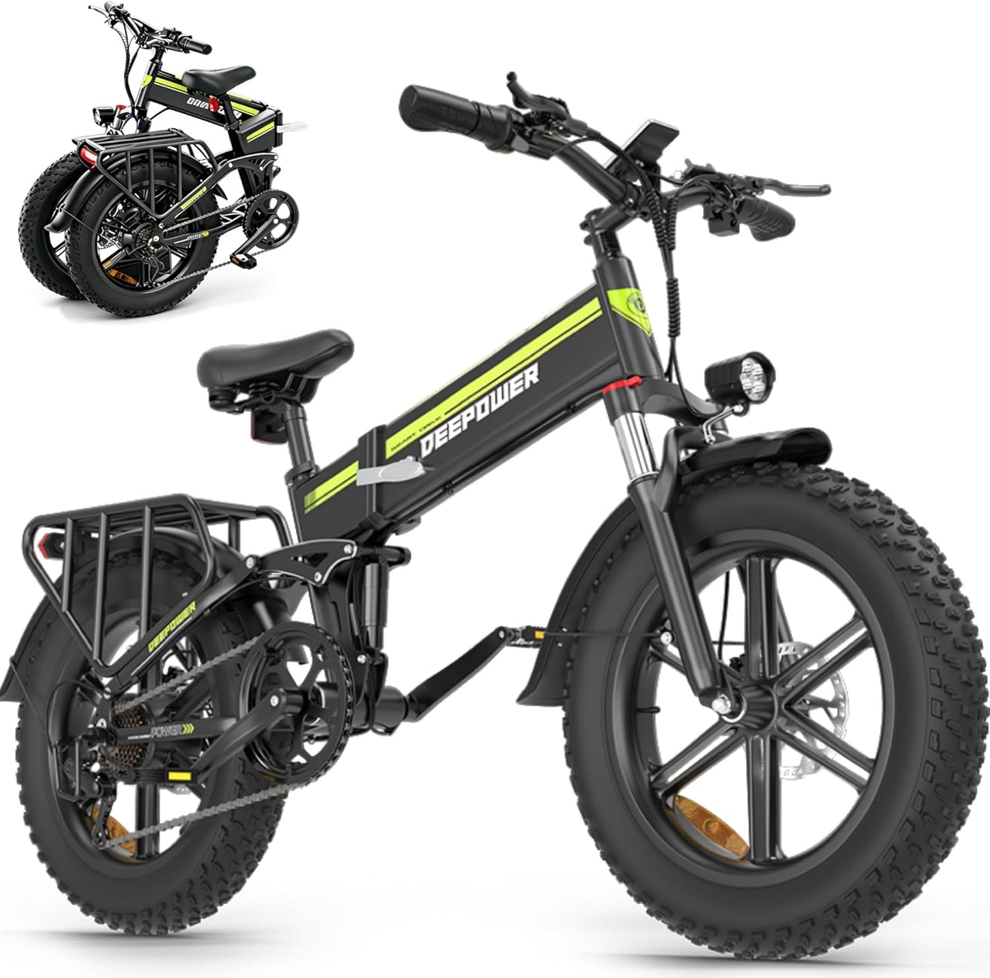 Bicicleta eléctrica plegable, batería extraíble 48 V 25 Ah, autonomía 110 KM, bicicleta eléctrica con neumáticos grasos 20" x 4, suspensión completa, freno hidráulico, 7 velocidades, bicicleta