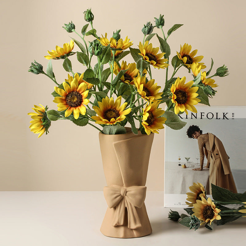 Modern Ceramic Decorative Vase with Bow Design for Tabletop Home Decor