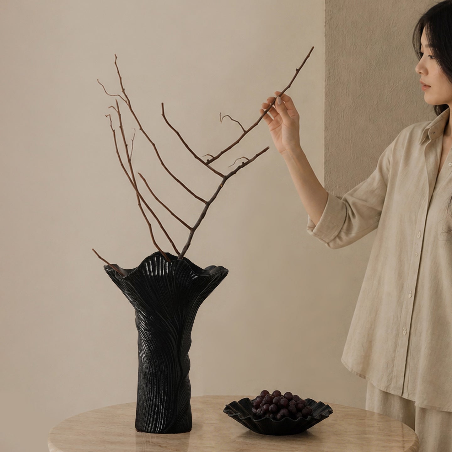 Modern Textured Ceramic Decorative Vase for Tabletop Floral Arrangement and Home Decor