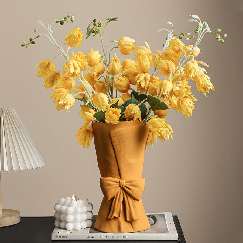Modern Ceramic Decorative Vase with Bow Design for Tabletop Home Decor