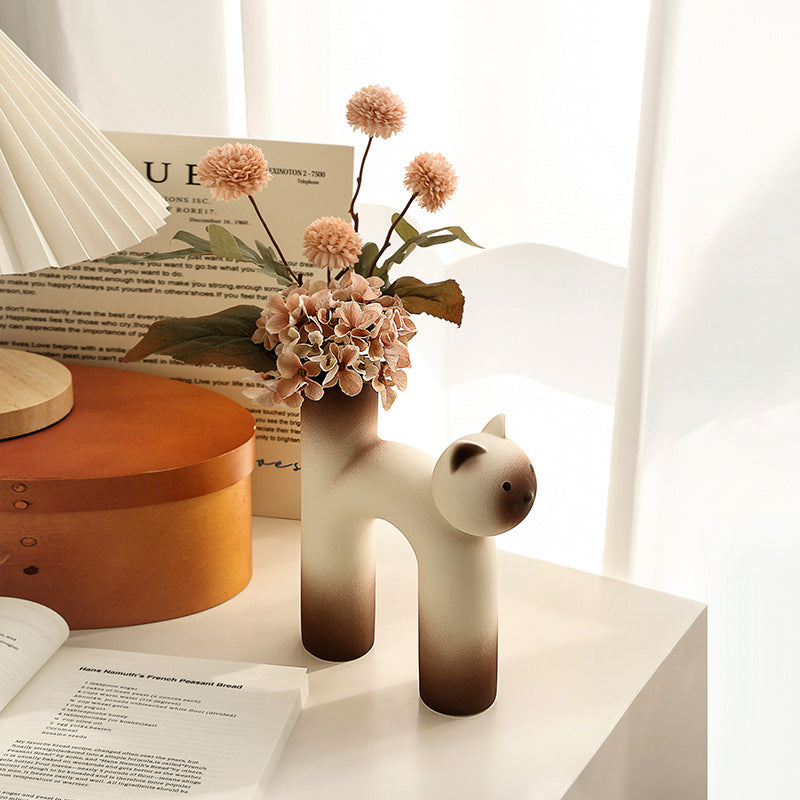 Creative Ceramic Cat Decorative Vase for Living Room Tabletop Decor