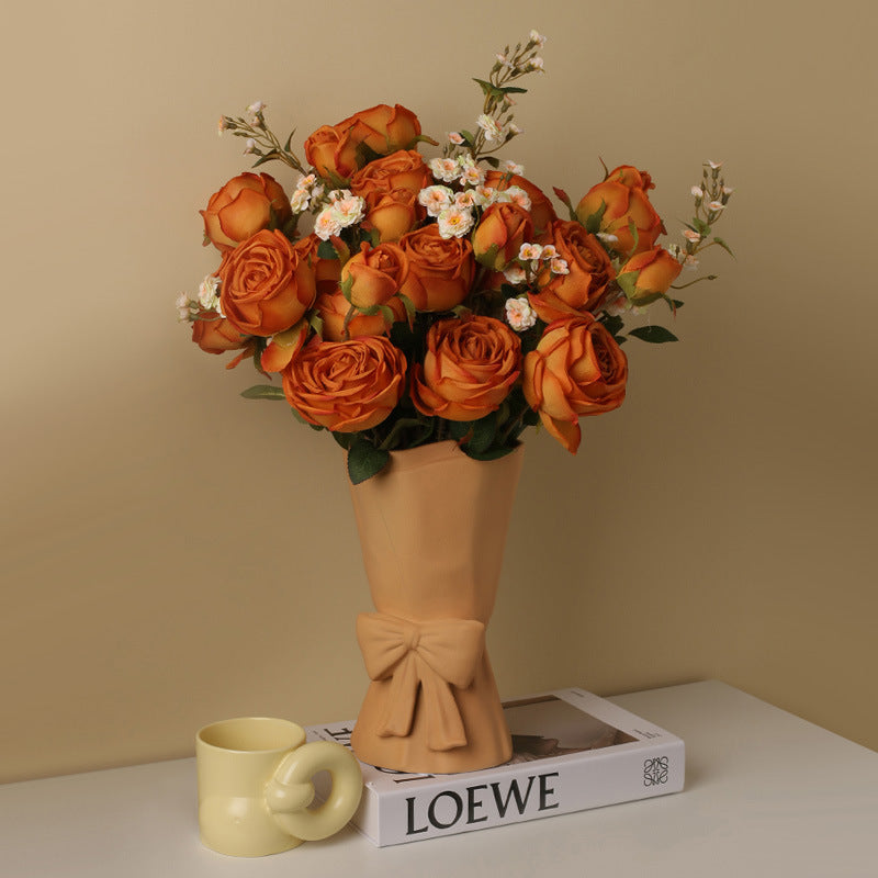 Modern Ceramic Decorative Vase with Bow Design for Tabletop Home Decor