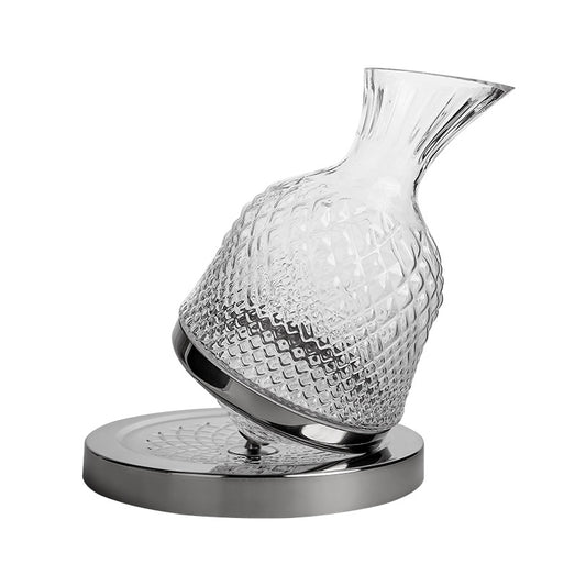 Glass Wine Decanter with Metal Display Stand for Wine Aeration and Tabletop Storage