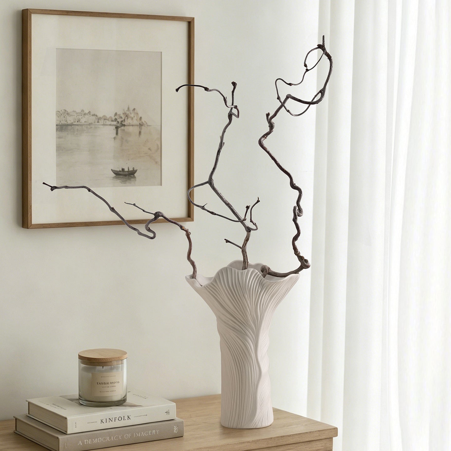Modern Textured Ceramic Decorative Vase for Tabletop Floral Arrangement and Home Decor