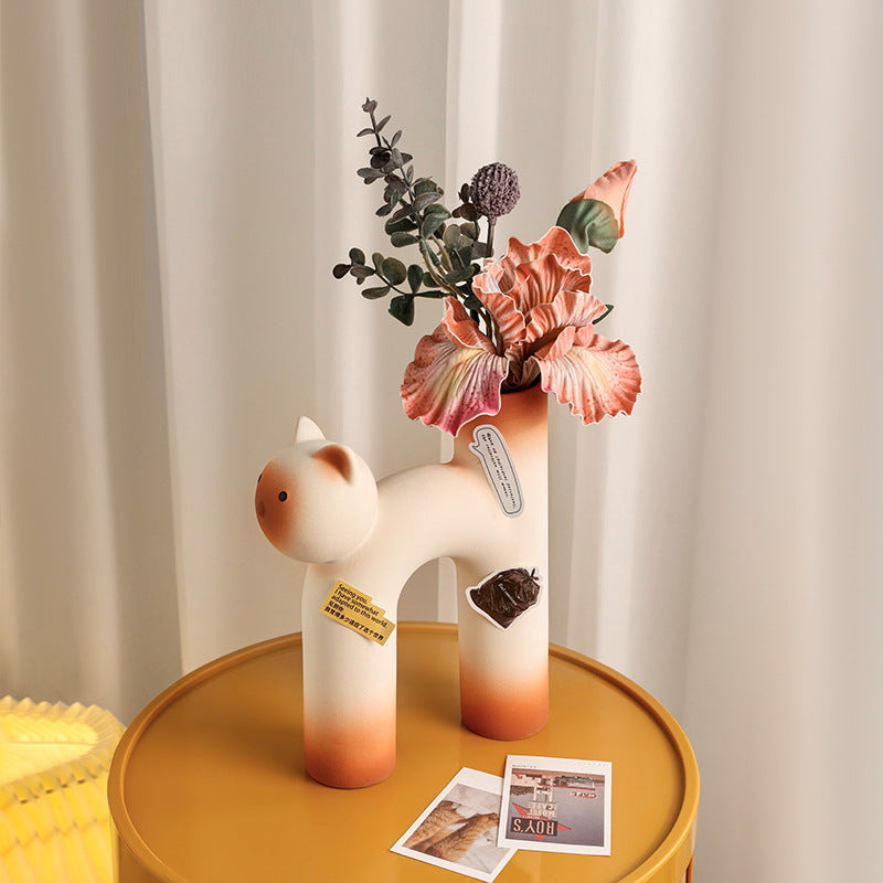 Creative Ceramic Cat Decorative Vase for Living Room Tabletop Decor